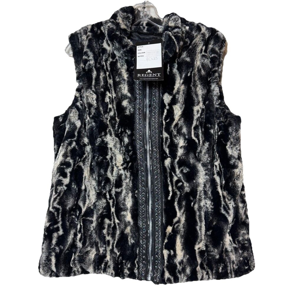 Regent & Co. Black White Faux Fur Vest Embroidered Zipper Western Women’s M NWT